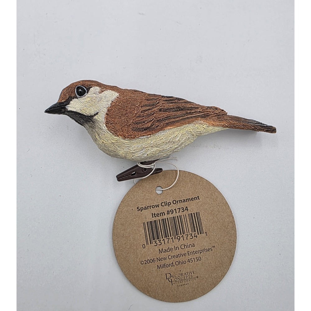 NEW‎ 2006 New Creative Sparrow Bird Clip-On Christmas Ornament Brown Resin Birds
